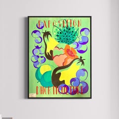Mid Century French Poster Style Painting Of Vibrant Fruit Abstract