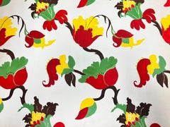 Ilustración francesa de mediados de siglo de un boceto de papel pintado con flores de colores