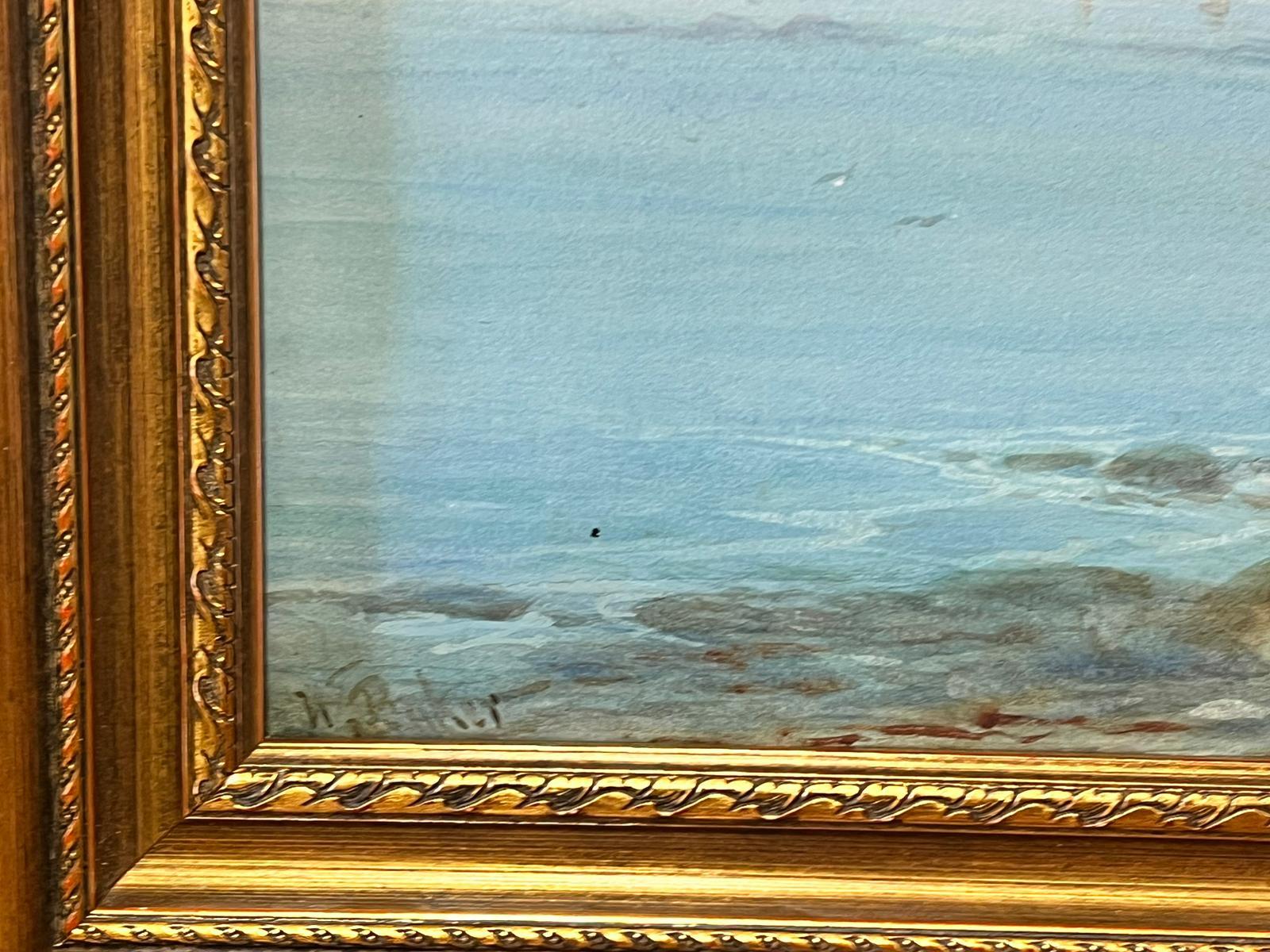 Antikes britisches Marinegemälde, klassisches Gemälde, Stranded on Shore mit Schloss  im Angebot 1