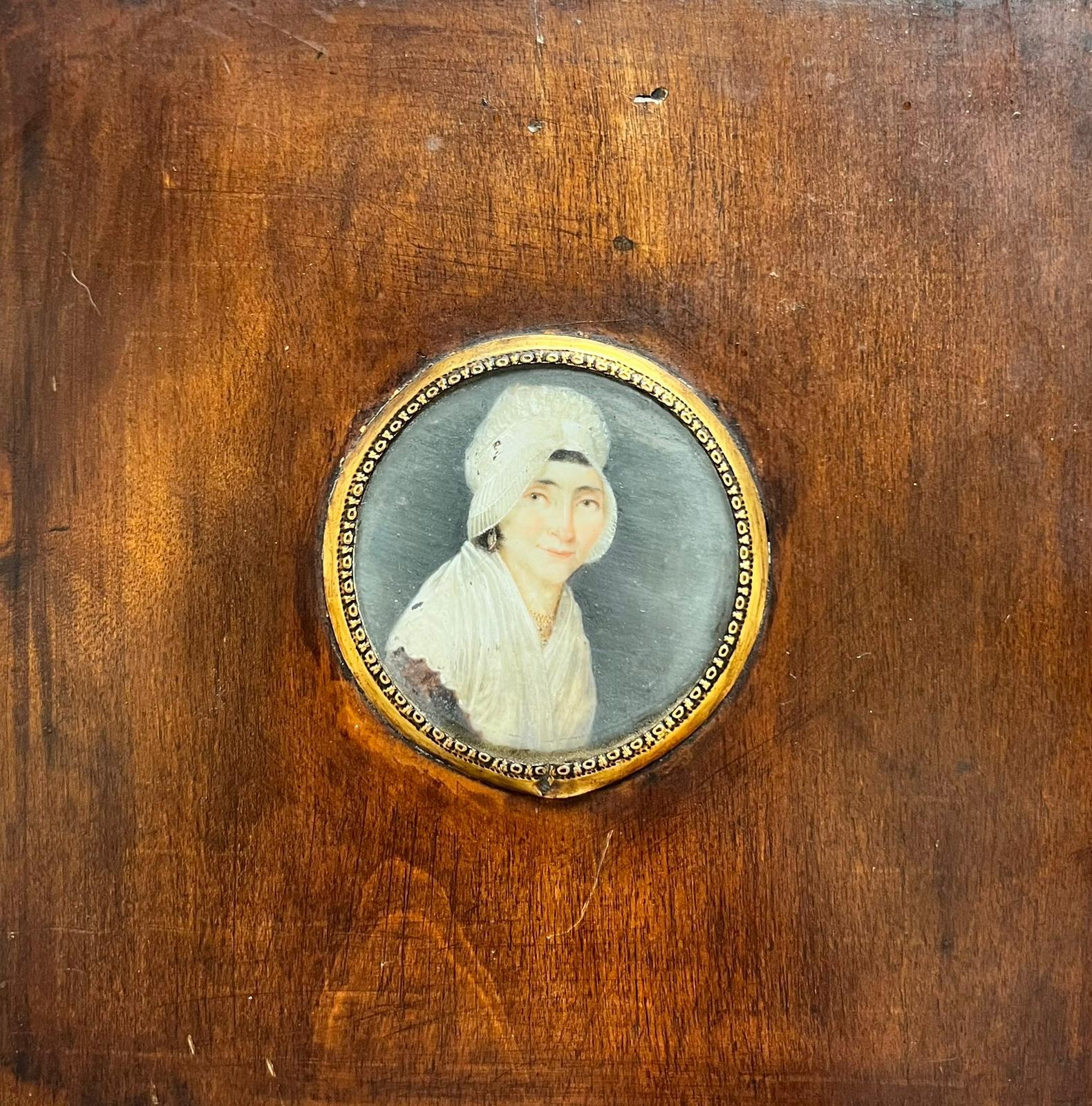 Antique French Miniature Portrait of Lady Biographical details with painting - Painting by French School