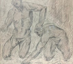 Uomini nudi che combattono Disegno originale francese Caino e Abele