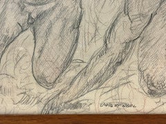 Nude Men Fighting Original French Drawing Cain and Abel