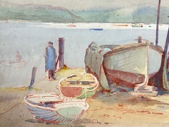 British Mid 20th Century Impressionist Painting Prepping The Rowing Boats