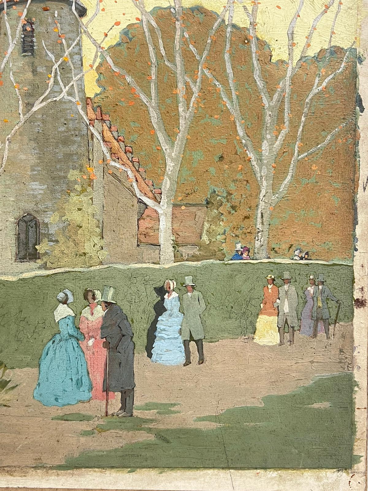 Britisches impressionistisches Gemälde aus der Mitte des 20. Jahrhunderts, Elegante Figuren, Gossiping (Impressionismus), Painting, von Frank Duffield