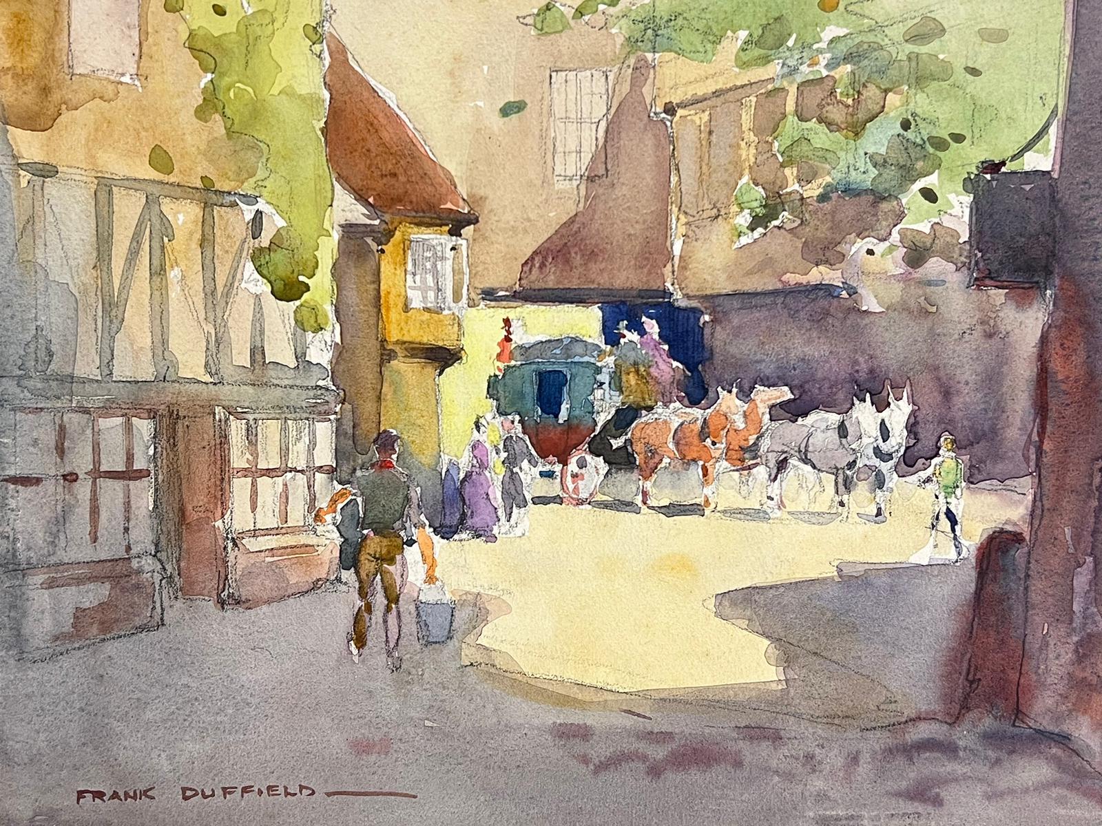 Horse & Carriage in Old English Village Lane 20th Century British Painting