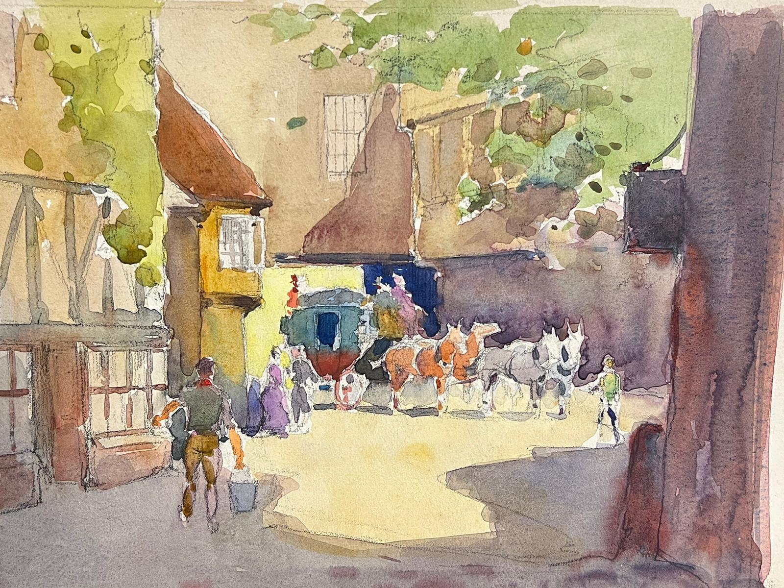 Horse & Carriage in Old English Village Lane, britisches Gemälde des 20. Jahrhunderts (Impressionismus), Art, von Frank Duffield