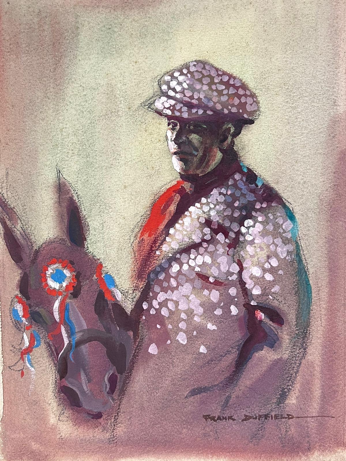 Portrait of Man with Prize Winning Horse 20thC Impressionist Painting 