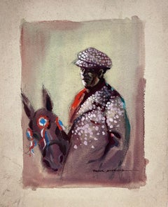 Retrato de hombre con caballo premiado Pintura impresionista del siglo XX