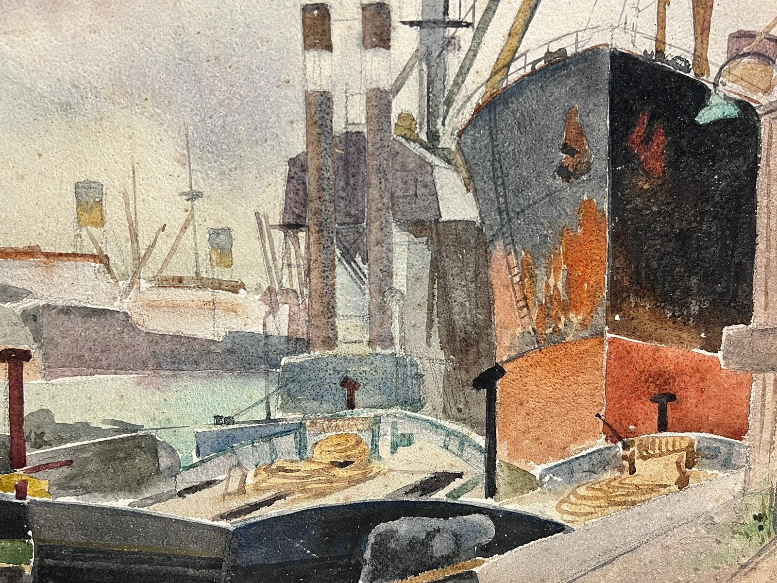 Astillero industrial británico de mediados del siglo XX Pintura impresionista - Painting de Frank Duffield