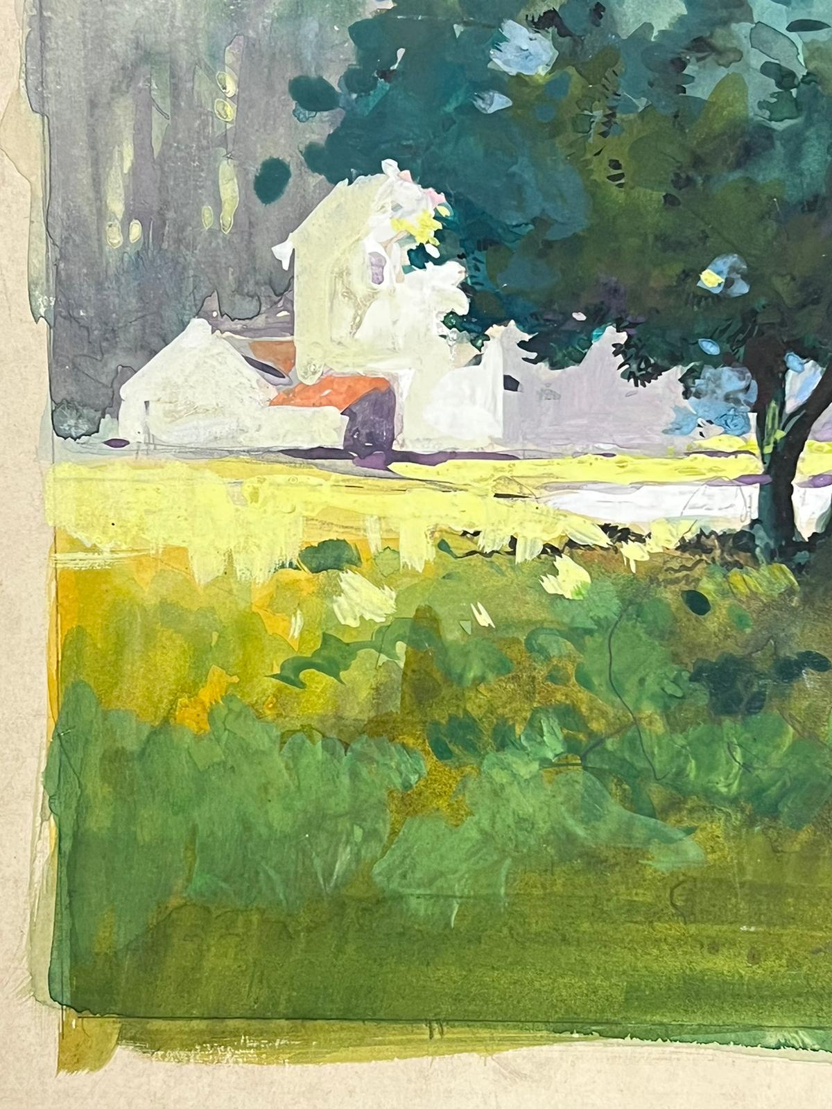 Peinture impressionniste britannique du milieu du 20e siècle Homme debout dans un champ vert en vente 1