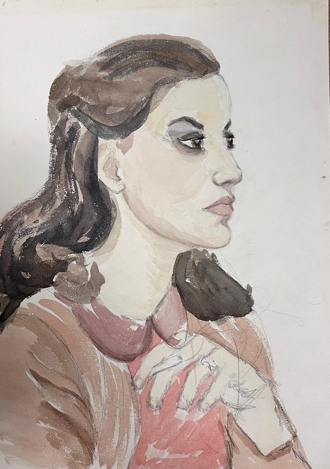 Porträt einer eleganten jungen Gesellschafts Dame in einer rosa Bluse, exquisite Zeichnung 
