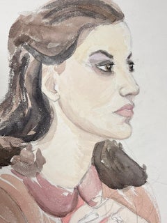 Portrait of Elegant Young Society Lady In A Pink Blouse Exquisite Drawing
