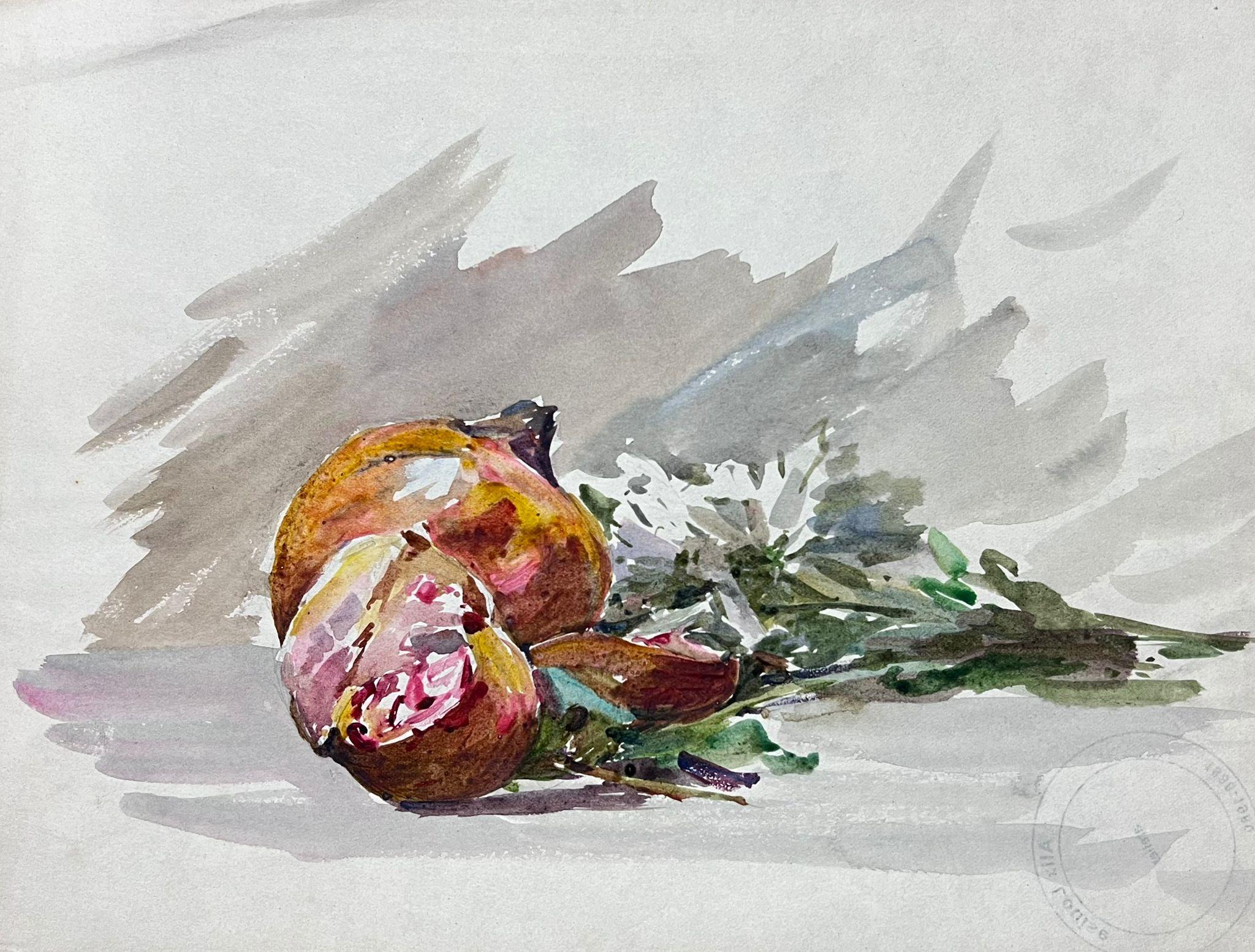 Louise Alix Interior Art - French Impressionist Watercolour Still Life Pomegranate and Daisy Bunch Painting