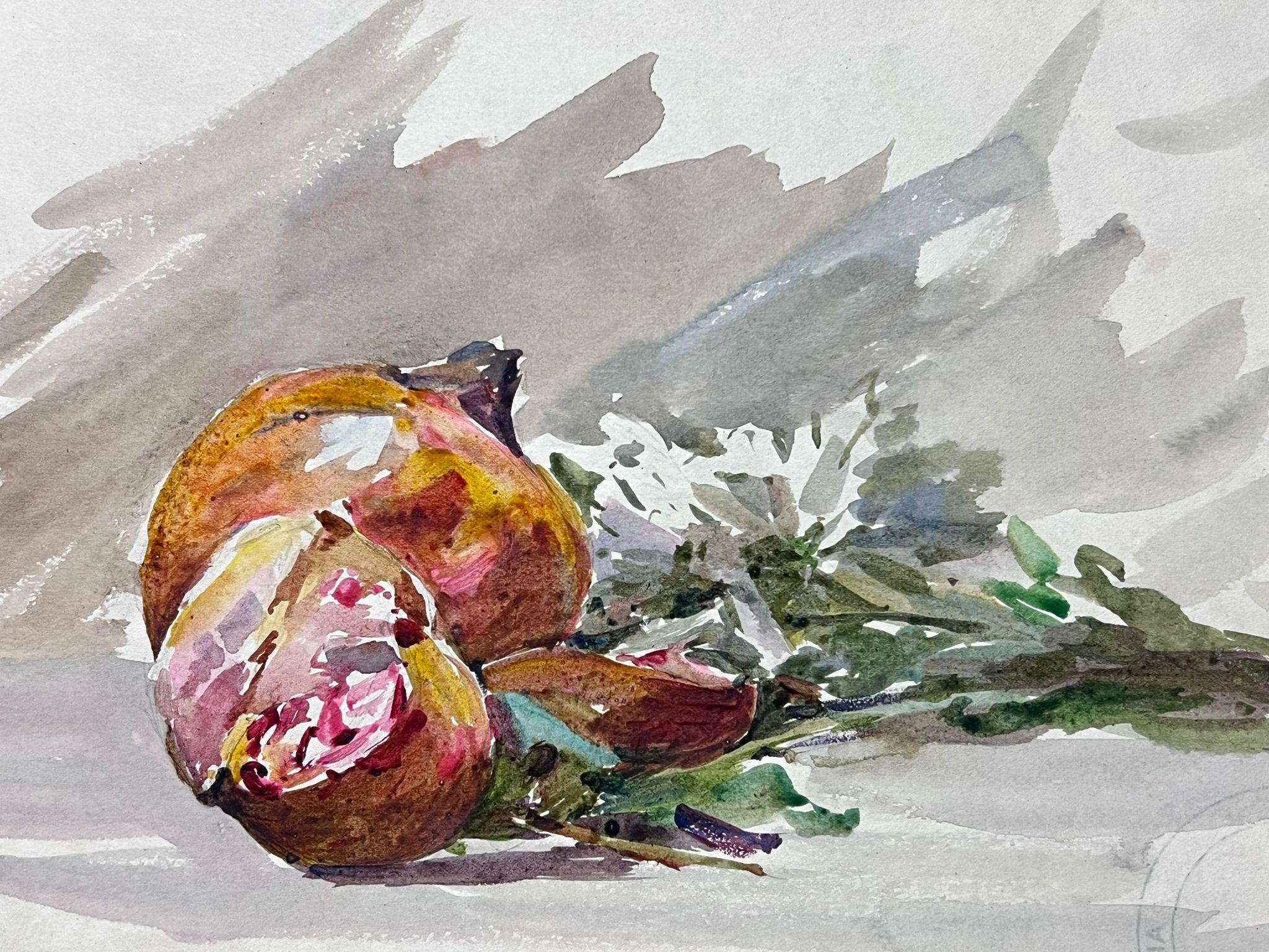 French Impressionist Watercolour Still Life Pomegranate and Daisy Bunch Painting - Art by Louise Alix