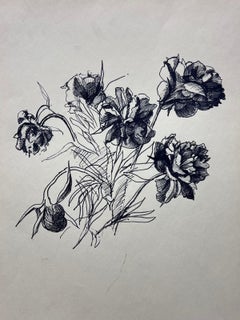 Esquisse délicate à l'encre de pivoines Étude florale minimaliste