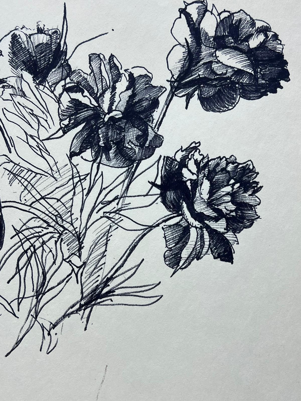 Delicate Tintenskizze von Pfingstrosen Minimalistische floraler Studie (Impressionismus), Art, von French School