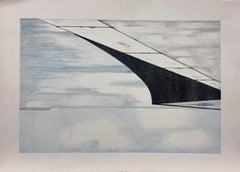 Minimalist Aerial Perspective of an Airplane Wing Contemporary Artwork
