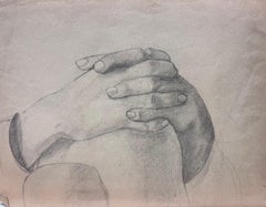 Estudio a carboncillo y grafito de unas manos suavemente entrelazadas Boceto