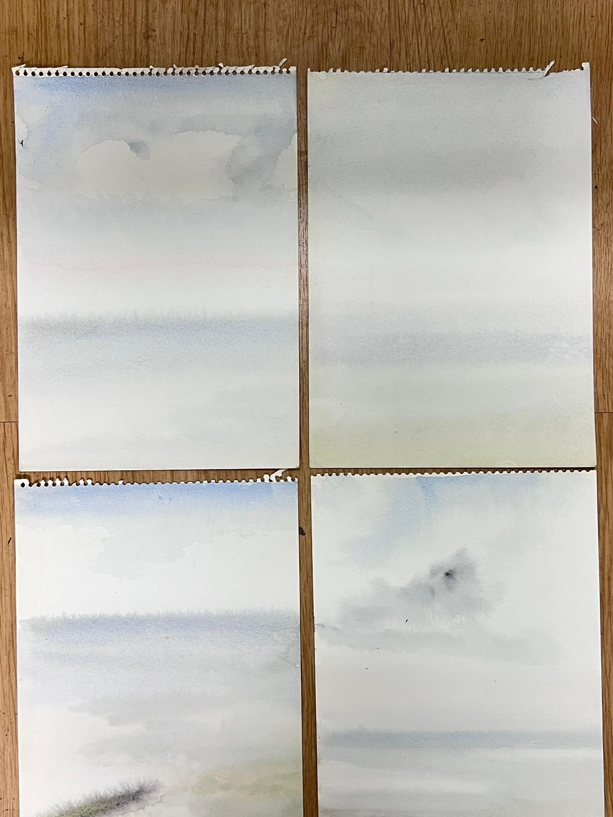 Conjunto de seis series de acuarelas minimalistas de paisajes costeros junto al mar - Art de French School