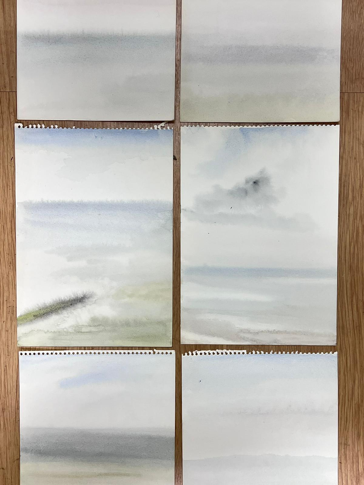 Conjunto de seis series de acuarelas minimalistas de paisajes costeros junto al mar - Art Impresionista de French School