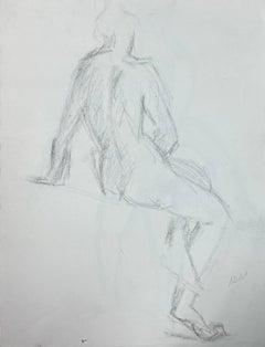 French Seated Figure Sketch Drawing of a Pensive Seated Nude in Profile