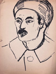 Französische Zeichnung eines Mannes im Pariser Stil mit kühnem Moustache und Beret