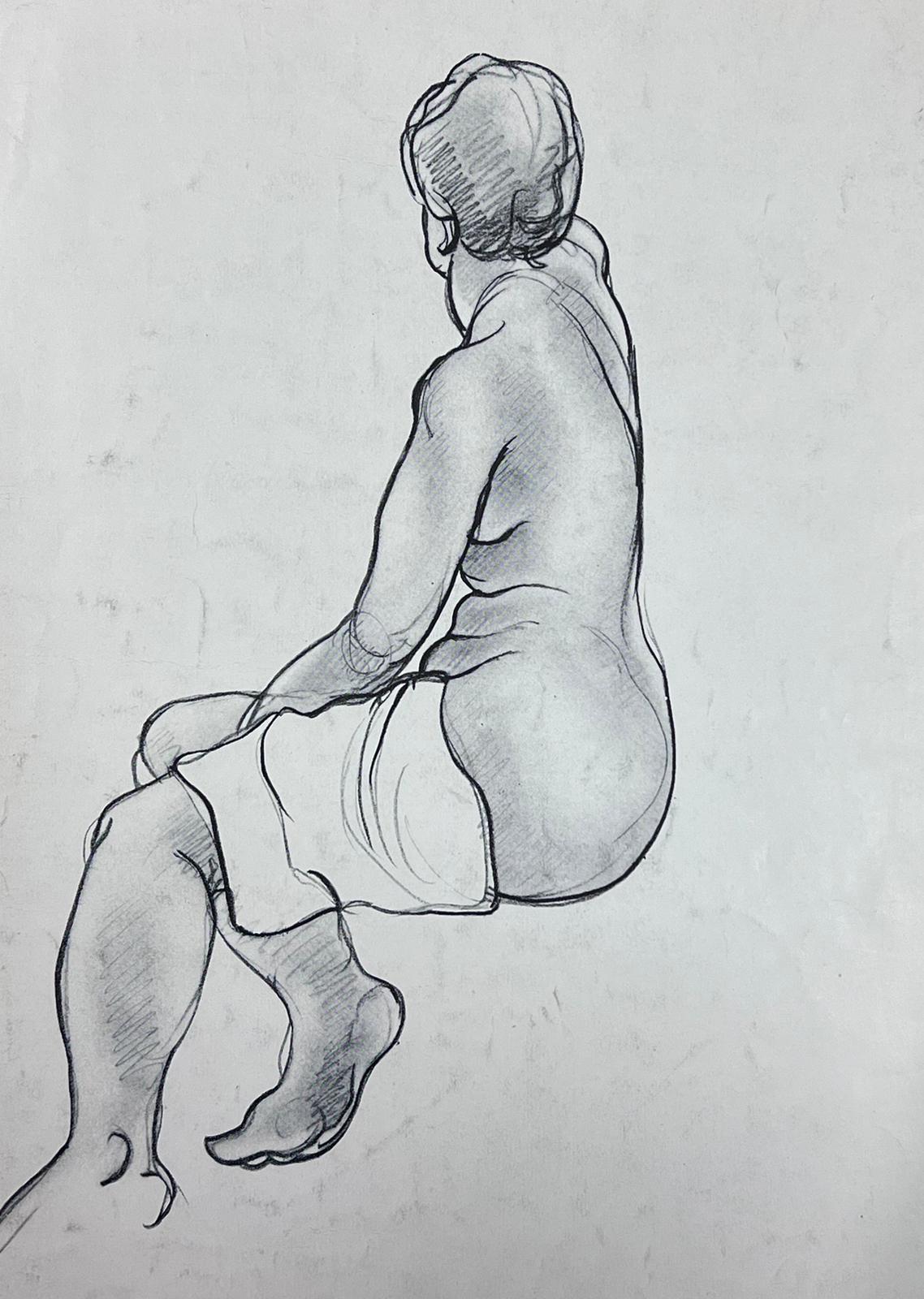 Mid 20th Century Nude Figure Posed Away Pencil Drawing - Art by French School