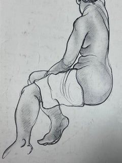 Mid 20th Century Nude Figure Posed Away Pencil Drawing