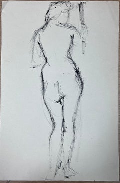 Schizzo espressivo francese a carboncino di una figura nuda in piedi