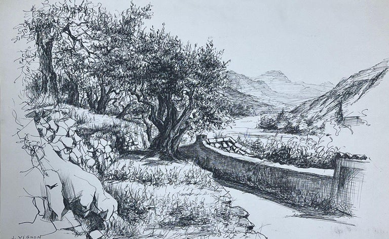 Easy Landscape With Black Pen Black And White Illustration In