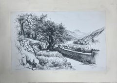 Landscape with Ancient Olive Tree, Stone Wall and Winding Leading Path