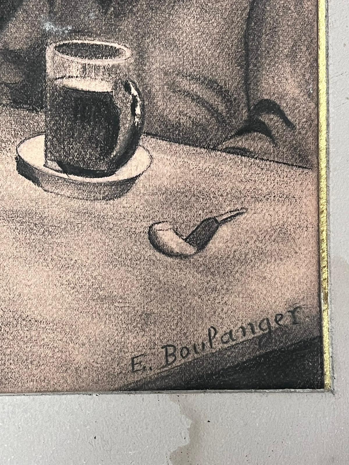 The Bar
French artist, signed, 
circa 1890's period
signed charcoal drawing on paper, mounted in card frame
mount: 16 x 19 inches
paper: 13 x 16 inches
provenance: private collection, France
condition: a few minor scuffs but overall good and sound
