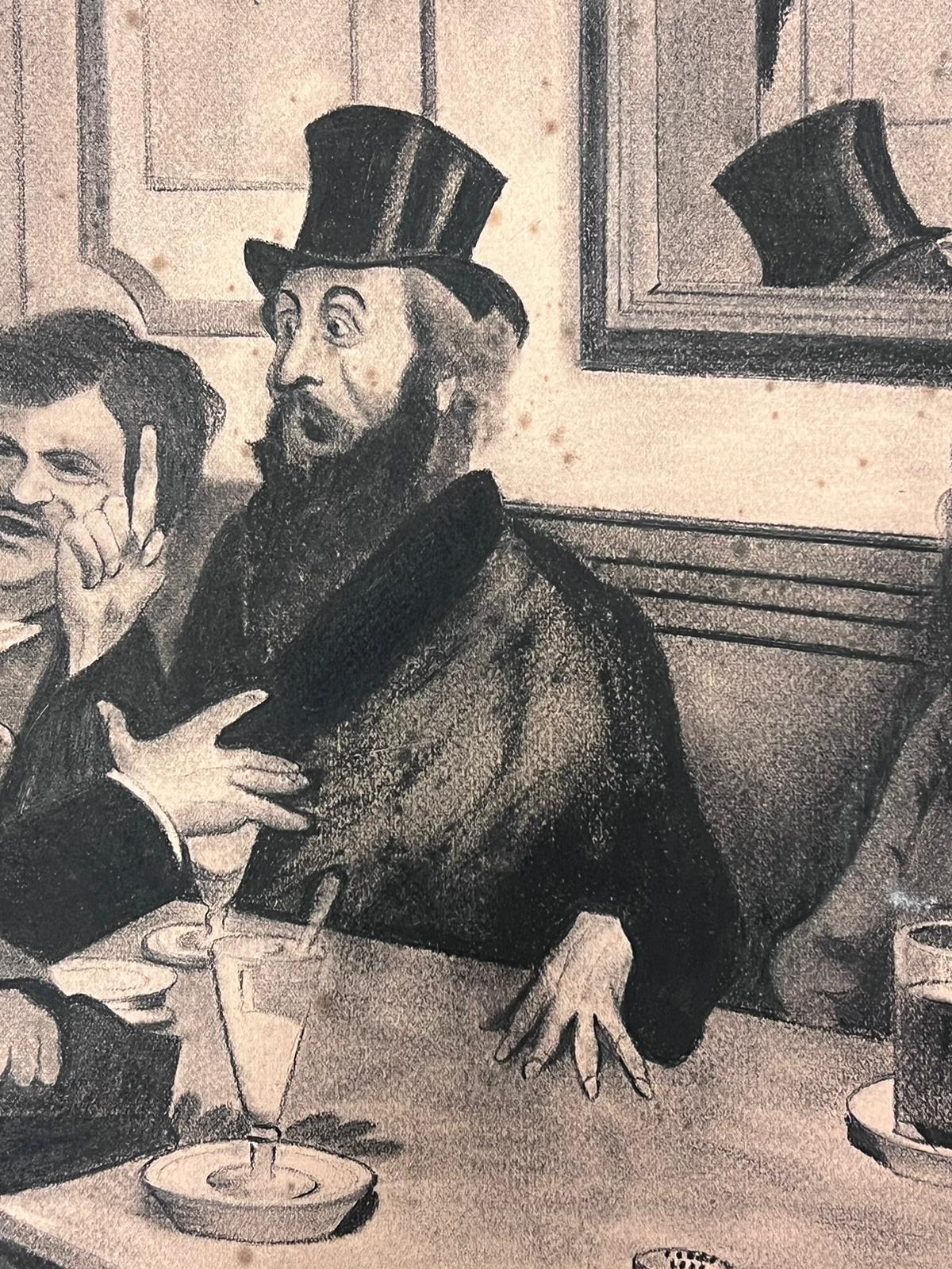 Französisches Barinterieur mit animierten Figuren beim Trinken, um 1890, signiert 1