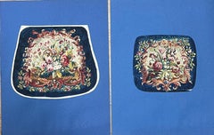 Coppia di dipinti ad acquerello ispirati al rococò con elaborate composizioni floreali