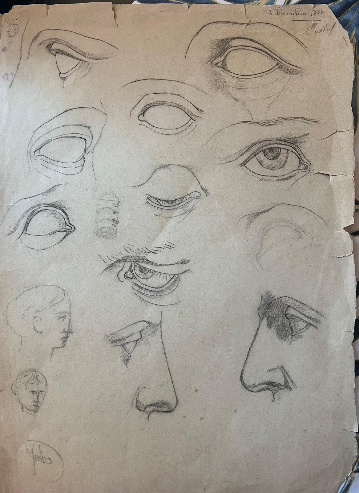 Antikes französisches Studienblatt des Auges und unzählige Skizzen – Art von French School