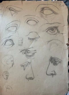 Antique French Study Sheet of Eye and Nose Sketches