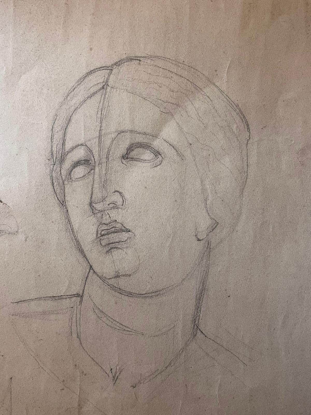 Antike Bleistiftstudie einer klassischen weiblichen Büste, antik (Französische Schule), Art, von French School