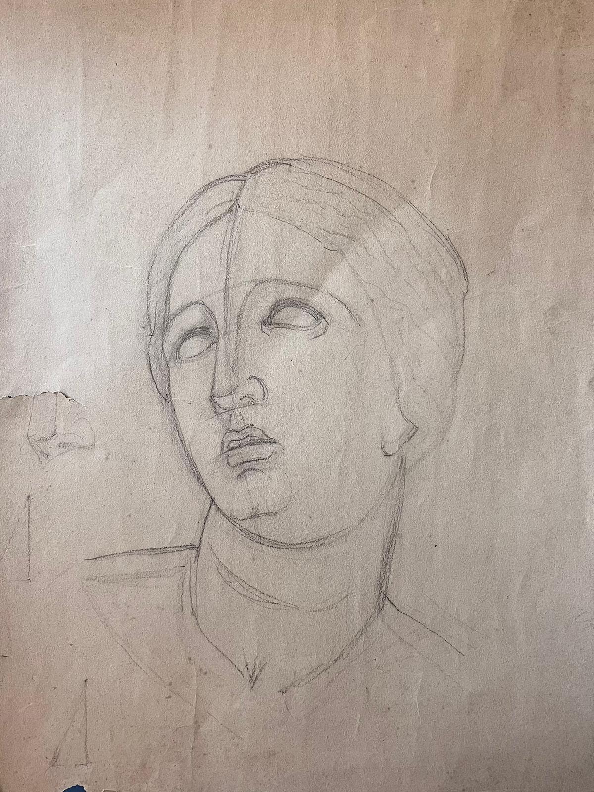 Antike Bleistiftstudie einer klassischen weiblichen Büste, antik (Braun), Figurative Art, von French School
