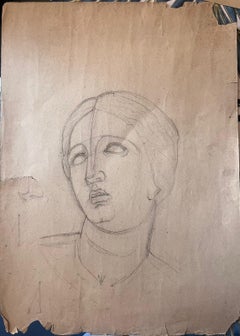 Etude ancienne au crayon d'un portrait féminin classique en buste