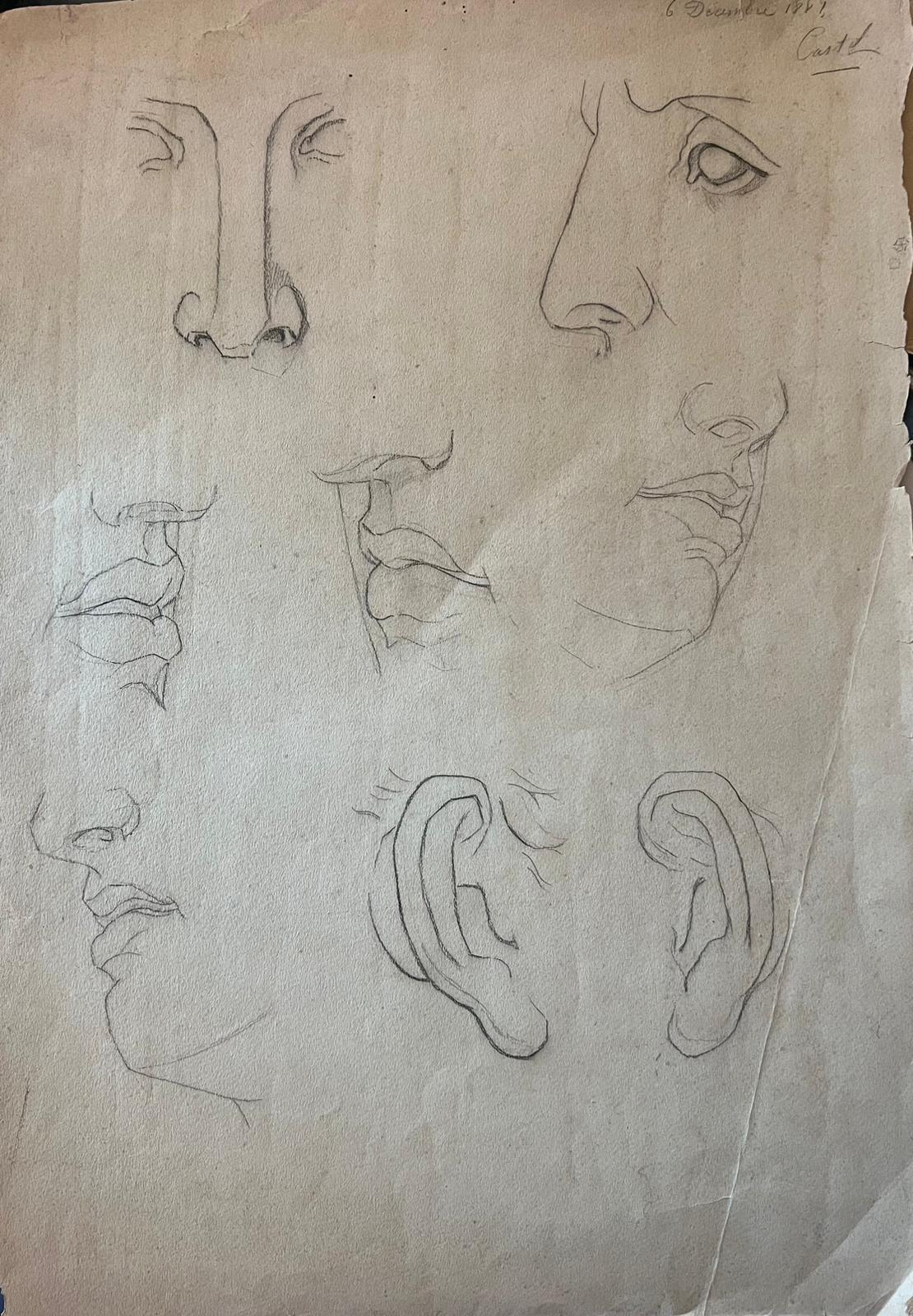 Antike französische Skizze Studie der Gesichtszüge