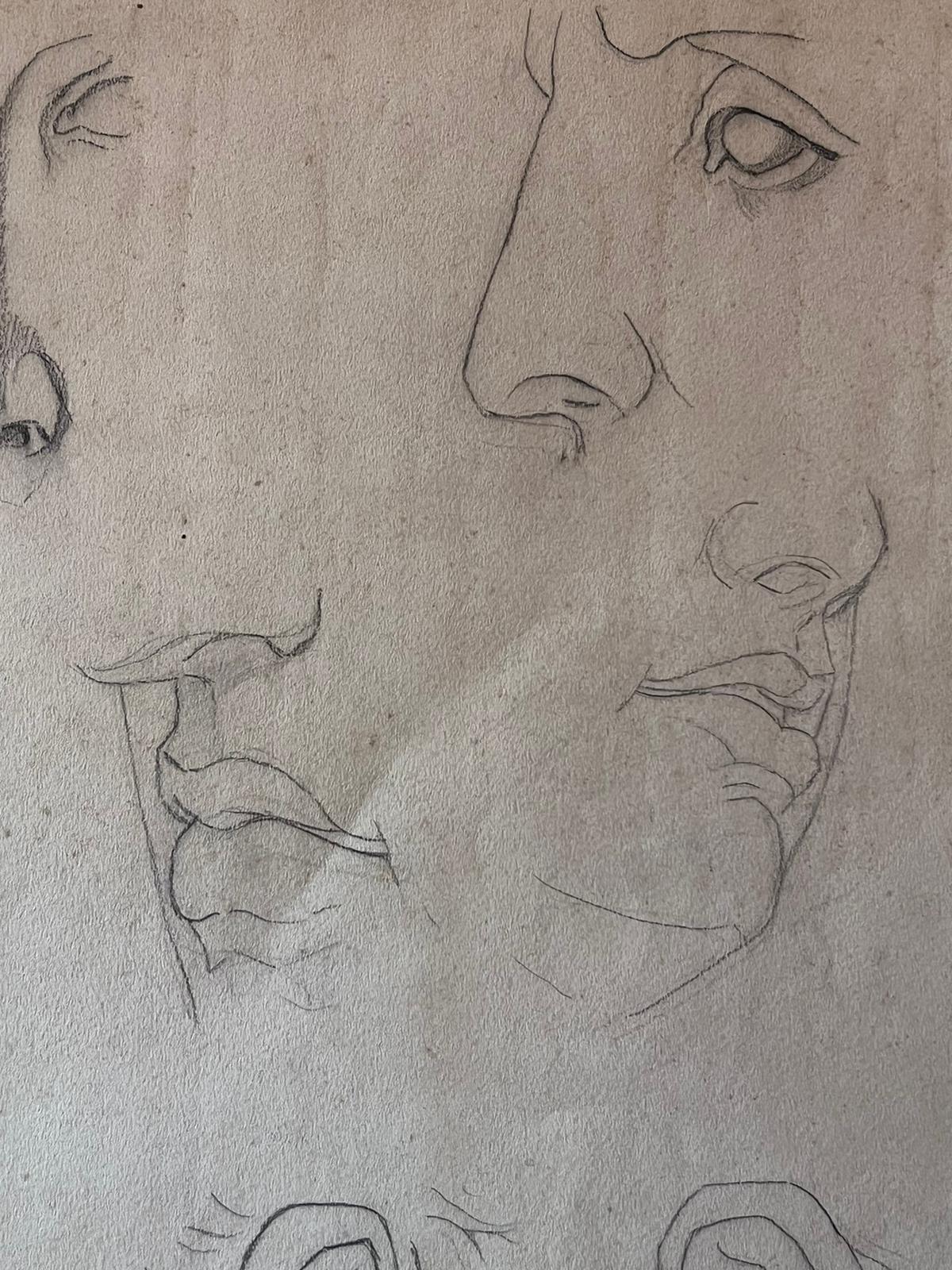 Antique French Studio di schizzo dei tratti del viso - Figurative Art Grigio di French School