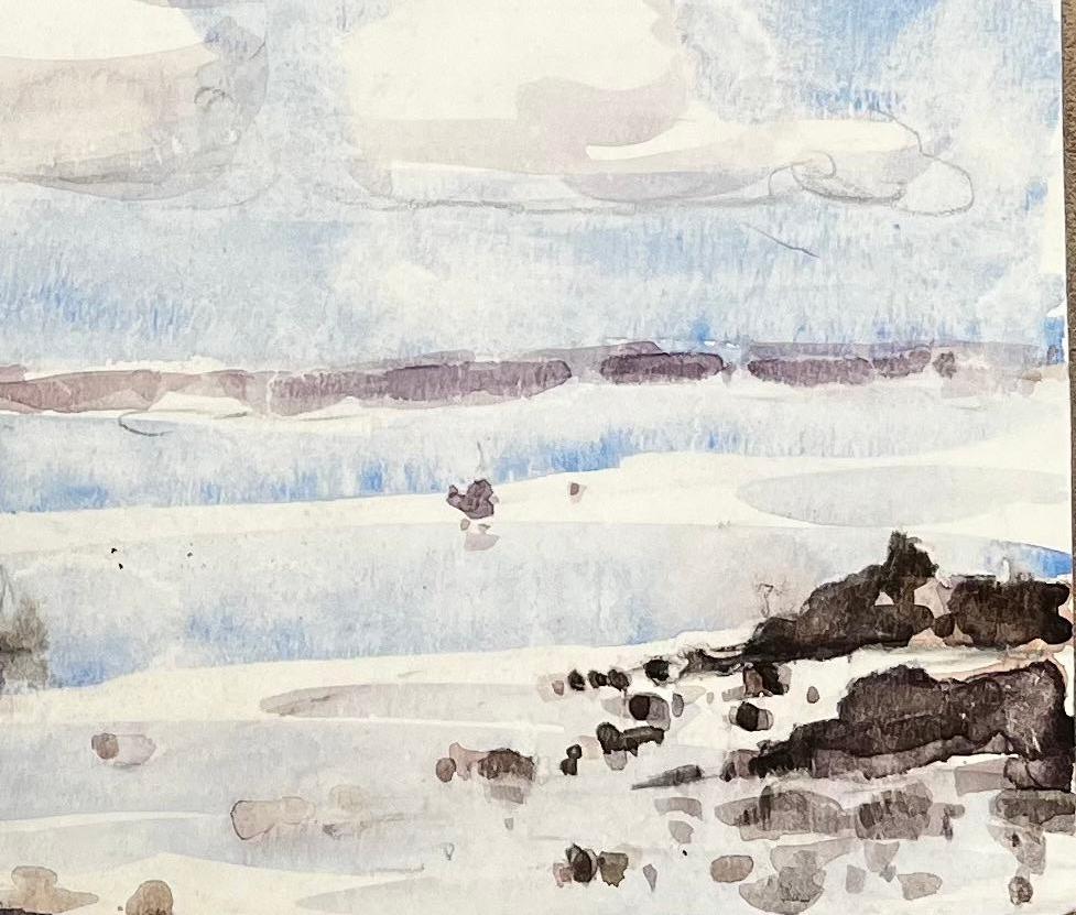 Paisaje impresionista francés en acuarela - Costa rocosa mirando al mar - Art Impresionista abstracto de Unknown
