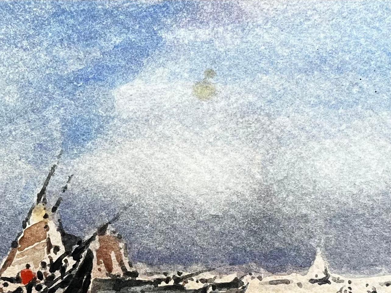 French Impressionist Landscape - Boats in a Dry Bay w/ Figure Tending to Rigging - Gray Landscape Art by Unknown