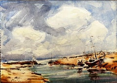 French Impressionist Landscape - Sailboats in a Bay Awaiting the Incoming Tide