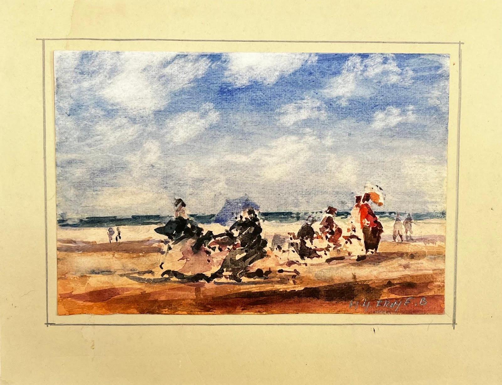 French Impressionist Landscape - Figures w/ Parasols Enjoying a Day at the Beach - Art by Unknown