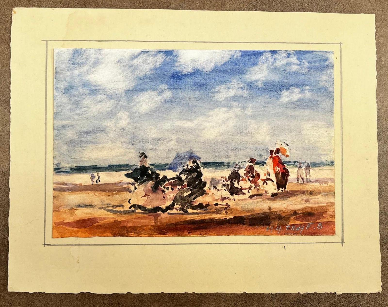Paesaggio impressionista francese - Figure con ombrellone che si godono una giornata in spiaggia