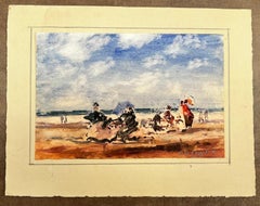 French Impressionist Landscape - Figures w/ Parasols Enjoying a Day at the Beach