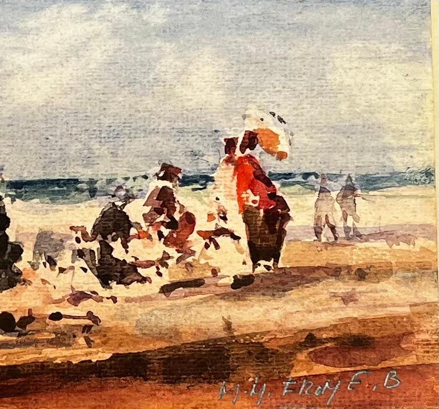 French Impressionist Landscape - Figures w/ Parasols Enjoying a Day at the Beach - Abstract Impressionist Art by Unknown