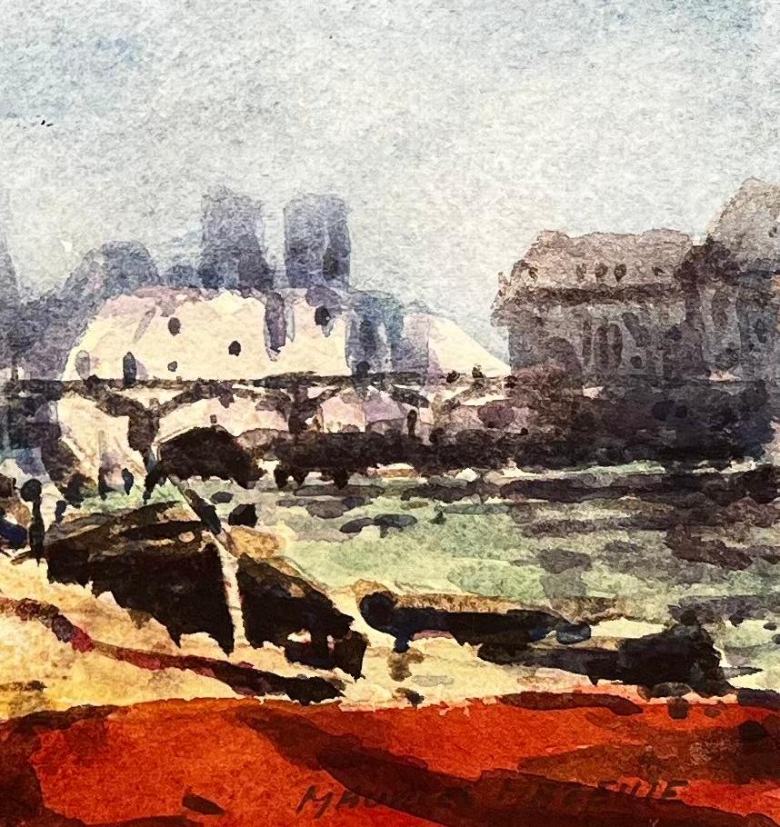 Parigi, dalla Senna
Di Maurice Mazeilie (francese 1924-2021)
Acquerello su carta, senza cornice
Dimensioni: 5,5 x  7,25 pollici (altezza x larghezza)
Timbrato verso
Condit: Buono - Il dipinto non presenta difetti o danni evidenti.
Provenienza: Tutti