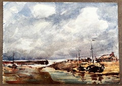 French Impressionist Watercolor Landscape - Bridge scene with Trees